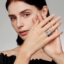 Amazon.com: TWJOUON Blue Gemstone Rings Silver Gemstone Jewelry Flower Ring  for Women Round Cut Moissanite Wedding Band for Women 2025 Silver, 6 :  Clothing, Shoes & Jewelry