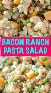 Bacon Ranch Pasta Salad A Quick Easy Creamy Pasta Salad With Cheddar Cheese Bacon Peas Ranch Seas Bacon Ranch Pasta Salad Ranch Pasta Salad Ranch Pasta