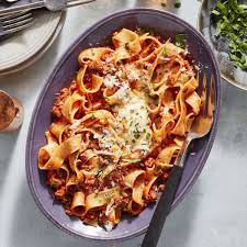 Rachael Ray S Creamy Three Meat Ragu With Burrata Pappardelle Recipe Meat Ragu Gourmet Pasta Racheal Ray Recipes
