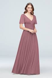 Flutter Sleeve Crisscross Mesh Bridesmaid Dress David S Bridal Bridesmaid Dresses Plus Size Steel Blue Bridesmaid Dresses Mesh Bridesmaids Dress