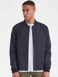 Collarless Striped Bomber Jacket Casual Friday Stylefav