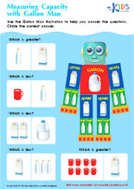 measuring capacity with gallon man worksheet free measurement printable for kids
