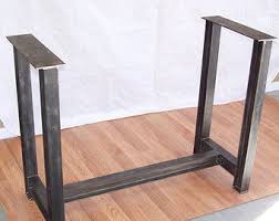 Industrial Steel Table Base Kitchen Island Bar Legs Massive Factory Style Iron Gussets Foot Rail Top Rails Steel Table Base Steel Table Legs Metal Table Legs