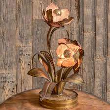 Vintage capodimonte pink rose porcelain brass swag lamp chandelier french. Vintage Brass Flower Lamp By Maison Jansen Piet Jonker