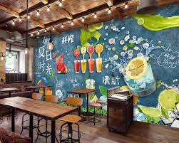 Free Shipping Restaurant Wallpapers Fruit Shop Mural Drink Shop Wallpapers Custom 3d Black Board Fresh Juic Juice Bar Design Juice Bar Interior Bar Wall Design