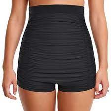 Hilor Women S Retro Ultra High Waisted Swim Bottom Boy Leg Tankini Shorts Ruched Swimwear Briefs Black 10 High Waisted Swim Bottoms Tankini With Shorts Swim Suit Bottoms