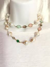 Natural Gemstone Baroque Kasumi Pearl Necklacefireball Blue Pink Quartz Natural Gemstones Gemstones