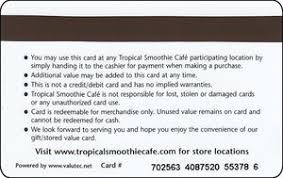Valutec® offers a robust selection of gift cards designed to provide you the right card for your business. Gift Card Toucan Tropical Smoothie Cafe United States Of America Tropical Smoothie Cafe Col Us Tro 001