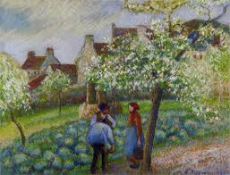 Within two weeks the weather changed and the fruit trees were in blossom. Flowering Plum Trees Camille Pissarro Canvas Painting For Sale Paintings123 Com