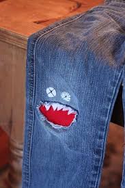Monster Knee Patch Upcycle Jeans Mit Lochern Kleidung Nahen Kinderkleidung