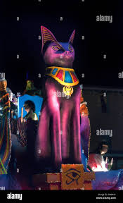 Egyptian cat goddess Bastet rides on the Egypt float during the Order of  the Polka Dots Mardi Gras parade in downtown Mobile, Alabama, Feb. 24, 2011  Stock Photo - Alamy