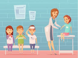 Children Visit Pediatrician Composition Sick Kids Cute Dog Cartoon Card Illustration