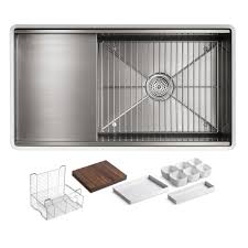 See your function and installation options and find the perfect sink for your ktichen. Kohler K 3760 Na Stainless Steel Stages 33 Single Basin Under Mount 16 Gauge Stainless Steel Workstation Kitchen Sink With Silentshield Includes Basin Rack Cutting Board And Drainboard Faucetdirect Com
