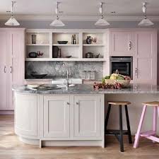 Rose Quartz Serenity Kitchens In Pantone S Colors Of The Year Pink And Grey Kitchen Pink Kitchen Cabinets Shaker Style Kitchens