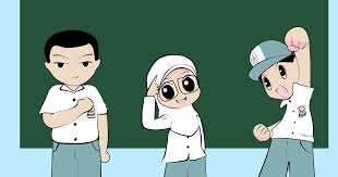 Tatkala murid lain menonton kartun, murid ini menonton dokumentari sejarah peperangan. Gambar Murid Sekolah Kartun Muslimah