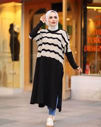 Desenli Triko Panco Kumas Ozelligi Birinci Sinif Kislik Kalin Orgu Tesettur Tunik Modelleri 2020 Fashion Nun Dress Dresses