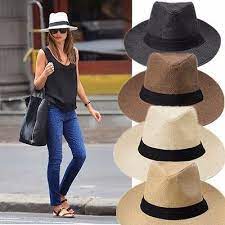 Womens Mens Unisex Straw Packable Travel Panama Hat Fedora Trilby Wide Brim Cap Outfits With Hats Summer Hats For Women Sun Hat Outfits