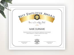 We introduced here 30 best employee of the year certificate templates that can be suitable to create an employee certificate easily. Best Employee Award Employee Award Template Editable Logo Etsy In 2021 Employee Awards Award Template Good Employee