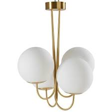 Lustre 4 Globes En Verre Blanc Et Metal Dore Maisons Du Monde Lustre Metal Lustre Maison Du Monde Globe En Verre