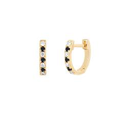 Diamond pavé small huggie hoop earrings (1 ct. Black White Diamond Huggies Yellow Gold By Ef Collection Earrings Broken English Jewelry