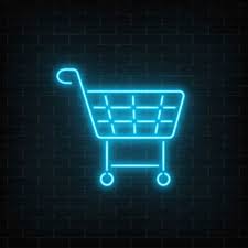 Customize your home screen with these neon icons; Glowing Neon Supermarket Shopping Cart Sign On A Dark Brick Wall Background Light Effects Store Basket Wallpaper Iphone Neon App Icon Neon Wallpaper