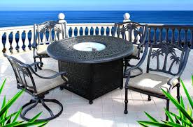 Sedona cast aluminum round gas fire table 50,000 btu heat output covers included 18 lb clear fire glass propane tank not included item 756342 model 61168 sedona cast aluminum round gas fire table Propane Fire Pit Outdoor Dining Set 5pc Cast Aluminum Patio Palm Tree Chairs For Sale Online Ebay