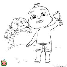 Beach, sun and coconut trees. Cocomelon Jay Beach Sand Sun Day Coloring Pages Printable
