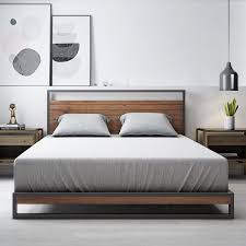 Zinus Ironline Metal And Wood Platform Bed Frame Base Mattress Platform With Headboard Bed Head Industrial Modern Sleek Double King Queen Single Size Modern Bed Frame Bed Frame And Headboard
