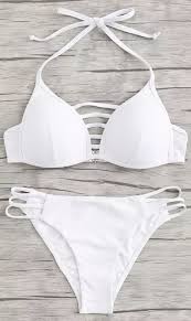 Black And White Bathing Suit White Lattice Cutout Halter Bikini Set Bikini Swimsuits Girls Bathing Suits Bathing Suits For Teens