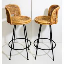 Padded, hand woven rattan seats add texture and. Pair Of Vintage Swivel Woven Rattan Bar Stool 1960s Chairish