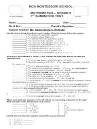 Teacher's guide (second summative test for grade 4?this page contains the available summative test no. 1st Summative Test Grade 9 Quadratic Equation Equations