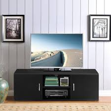 Langria Meuble Tv Avec 2 Portes Etagere Basse Ouverte A 2 Niveaux Grande Surface Plane Style Contemporaine Banc Tele Pour S Meuble Tv Meuble Salon Contemporain
