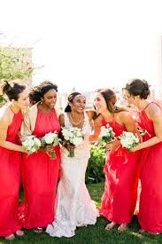 Bright Coral Red Bridesmaid Gowns Paired With White And Green Bouquets Photography By Lindsay Madden Photography L With Images Red Wedding Dresses Red Wedding Bridesmaid