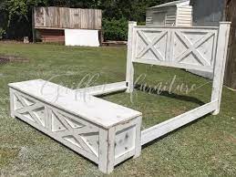 • made with solid wood, veneers and engineered wood • includes king panel headboard, storage bench footboard and rails Wooden Bed Frame With Shelf For Footboard In King California King Queen California Footboard Frame Diy Farmhouse Bed Rustic Bed Frame Bed Frame Plans