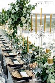 Black And Gold Table Setting Ideas Black White Gold And Olive Green Wedding Table Settings Green Gold Weddings Olive Green Weddings Black Gold Wedding