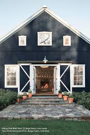 Black And White Barn Style House Benjamine Moore Polo Blue 2062 10 And White Diamond Oc 61 Barn House House Exterior Metal Building Homes