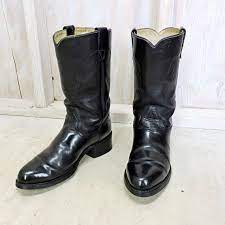 Black Cowboy Boots Mens 8 5 Ropers Leather Western Boots Motorcycle Boots Texas All American M Black Cowboy Boots Leather Western Boots Cowboy Boots Mens