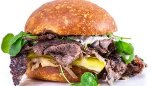Rachael S Stacked Rib Eye Burgers With Horseradish Sauce And Cheddar Recipe Horseradish Sauce Steak Sandwich Steak Sandwich Recipes