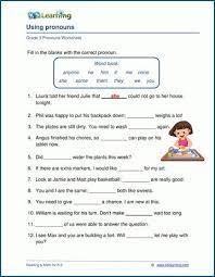 Check spelling or type a new query. Grade 3 Pronouns Worksheets K5 Learning Pronouns Exercises Pronoun Worksheets Grammar Worksheets