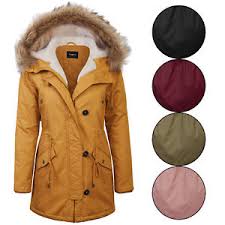 details about kogmo womens long anorak coat fur trim hoodie jacket with fuax fur lined