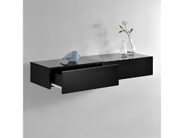 En Casa 2 Etageres Murales Pour Chambre A Coucher Avec 2 Tiroirs Noir Laque 46x30x15cm Vente De Etagere Conforama
