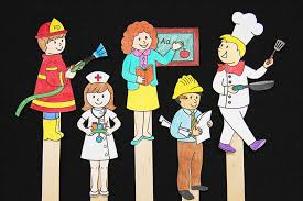 Easy preschool arts and crafts that are enjoyable, help teach an idea or theme, and help with the development of fine and gross motor skills in young children. Community Helper Stick Puppets Kids Crafts Fun Craft Ideas Firstpalette Com