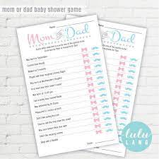 Use it or lose it they say, and that is certainly true when it comes to cognitive ability. Mom Or Dad Custom Baby Shower Trivia Game Printable By Lululangs Custom Baby Shower Baby Shower Games Unique Funny Baby Shower Games