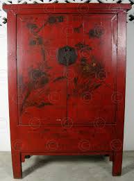 Oriental lacquered furniture gloss red end cabinet with 1 lined drawer and cupboard with the bird and flower design. Chinese Cupboard Bj41 Red Lacquered Elmwood Shanxi China