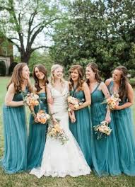 Elegant Peach And Teal Backyard Wedding Every Last Detail Teal Bridesmaid Dresses Teal Peach Wedding Teal Wedding Colors