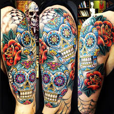 Sugar Skull Arm Rj Bmp 612 612 Skull Sleeve Tattoos Sugar Skull Tattoos Mexican Skull Tattoos