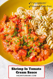 Shrimp Pasta With Tomato Cream Sauce Gluten Free Dairy Free Recipe Creamy Shrimp Pasta Shrimp Pasta Tomato Cream Sauce Pasta