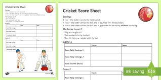Livescore.in keeps you updated about cricket live scores with its fast cricket livescore service. Cricket Score Sheet Activity Teacher Made