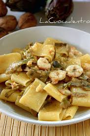 Pasta con carciofi e gamberi. Mezzi Paccheri Ai Carciofi Gamberetti E Noci La Cuoca Dentro