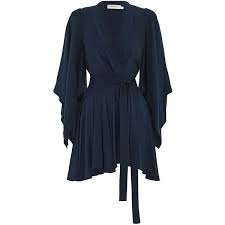 Zimmermann Kimono Dress 475 Liked On Polyvore Featuring Dresses Blue Wrap Dress Flouncy Dress Kimono Sleeve Dress Designer Dresses Online Frilly Dresses